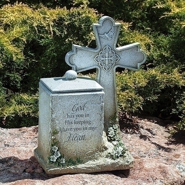 Memorial Box with Cross Statue Inspirational Remains Ashes Tribute